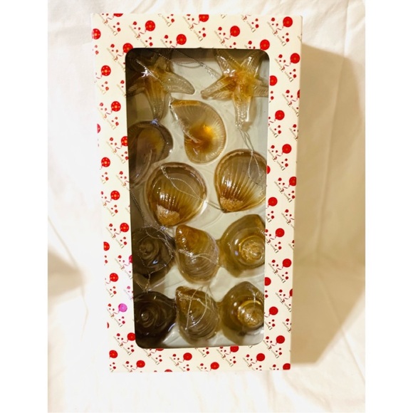 Vintage Midcentury Amber Seashell Ornament Set, 12 Pieces, NIB - Picture 1 of 4